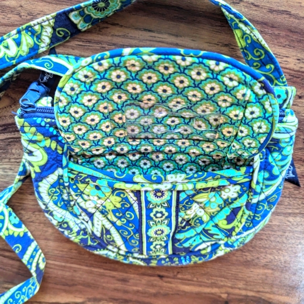 Vera Bradley Lizzy Small Crossbody Shoulder Bag Purse Rhythm & Blues Print Green - Picture 3 of 4